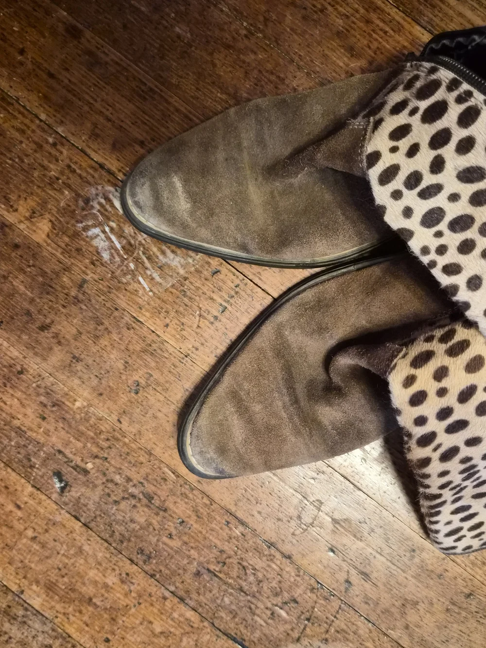 D&G Brown Suede Ankle Boots with Leopard-Print Lining and Plaid Detail
